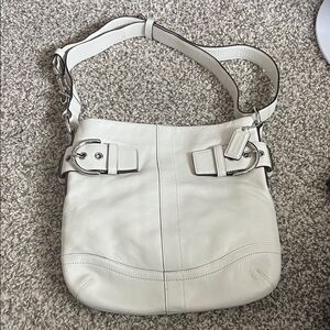 Coach Cream Leather Shoulder Bag with Buckle Accents